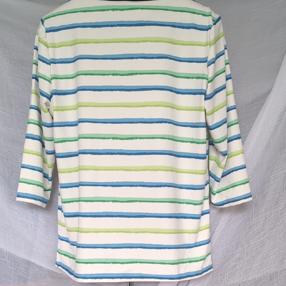 Peck & Peck Blue and Green Striped Top - Picture 4 of 9